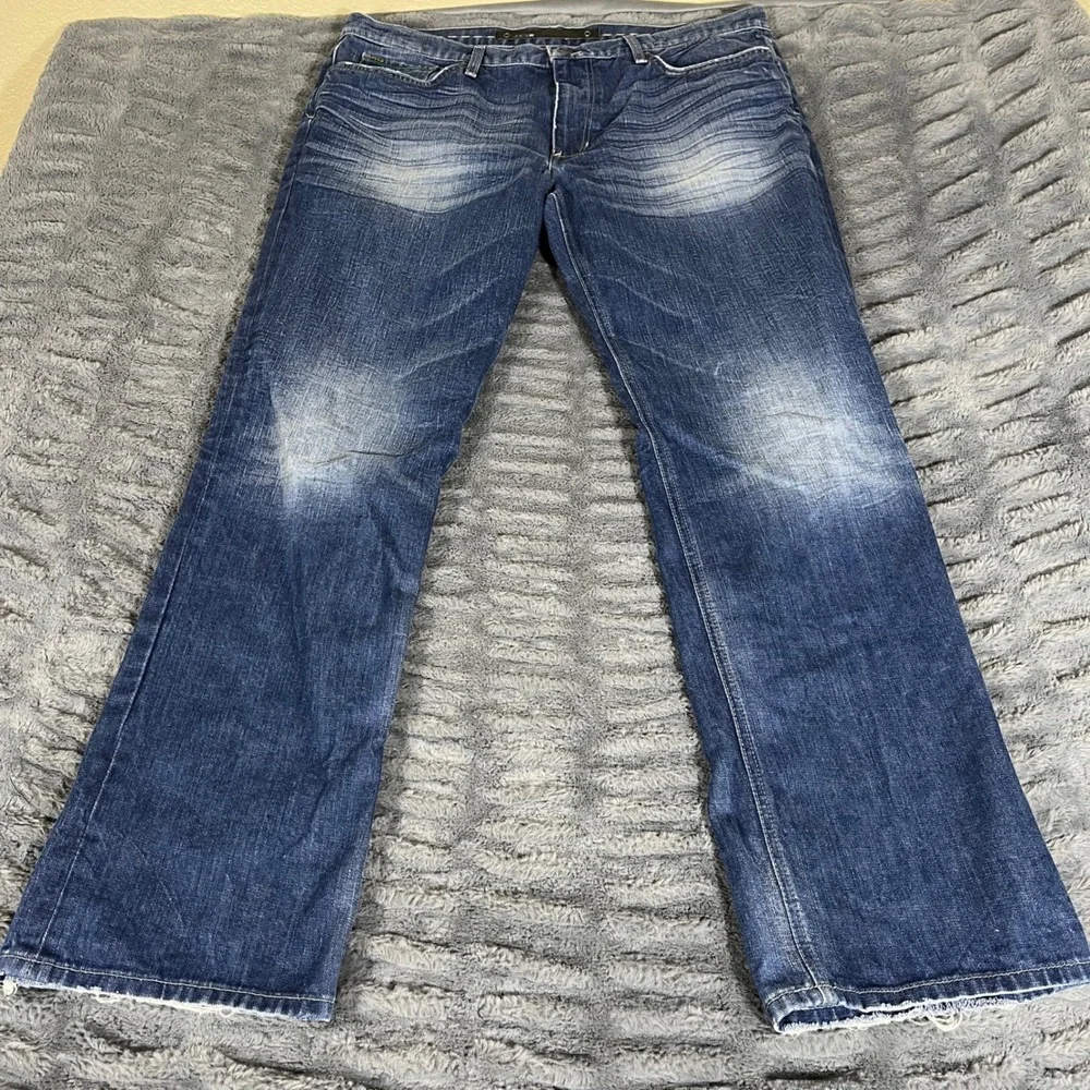 Joes Jeans Rebel Mens 38 Relaxed Straight Leg Dark Wash Distressed Denim AP483